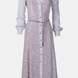 Michael Kors Collection Pale Pink Sheer Long-Sleeve Button Dress with Chain Belt